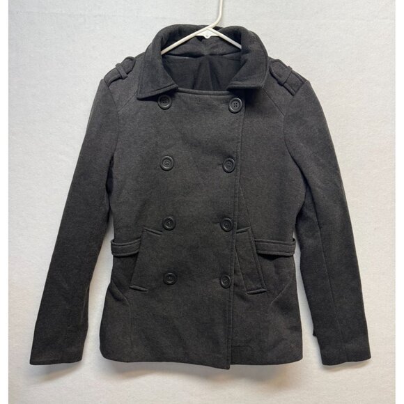 Jou Jou Jackets & Blazers - Jou Jou Womens Gray Double-Breasted Peacoat With Button Details Medium